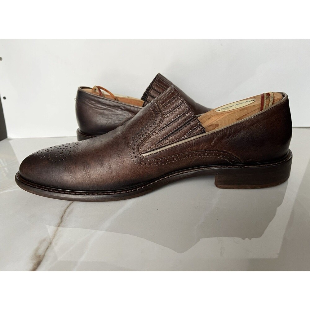 J&M Johnston Murphy Loafers Slip On Mens Brown Leather Dress Shoes Sz 9 M Italy - Picture 6 of 13